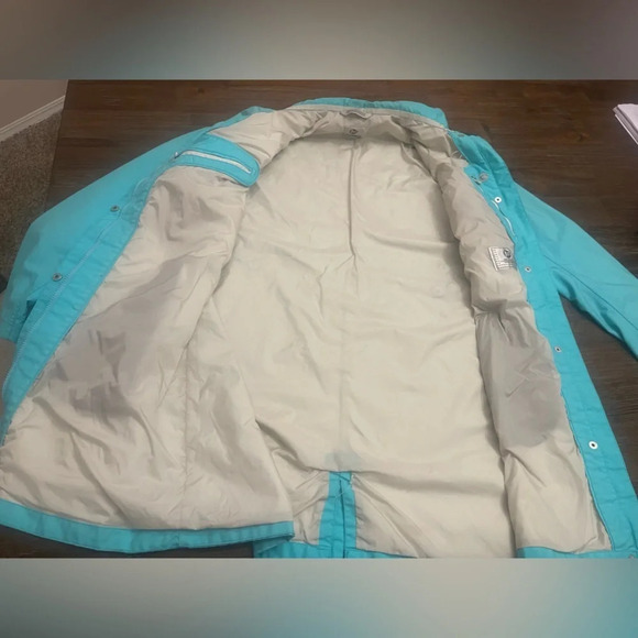 Merrell Long Jacket L Women Bright Blue/turquoise Nylon Snaps Full Zip Lined - Picture 10 of 11